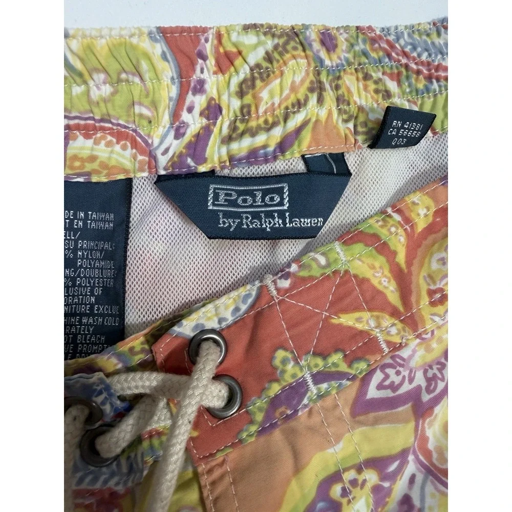 Polo Ralph Lauren Mens XL Paisley Swim Trunks Orange Yellow Floral Pattern